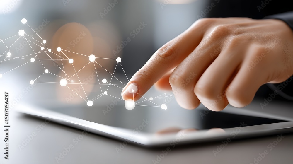 Poster person using digital tablet for real-time data analysis