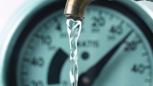 Water Meter Reading, Brass Faucet, Flowing Water, Consumption Measurement