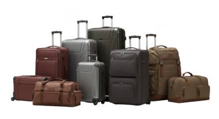 Isolated Transparent Background of Assorted Luggage Set Bags and Suitcases