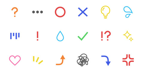 シンプルでカラフルな感情、気持ちの絵文字アイコンセット