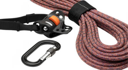 Isolated Transparent Background of Climbing Rope Carabiner and Gear