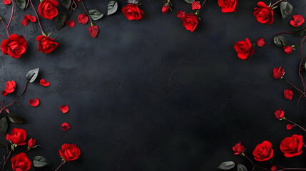 Red roses on black background, creating an elegant and timeless Valentine's Day love scene