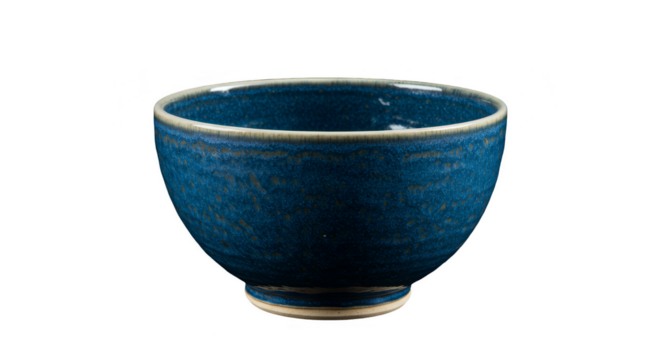 Isolated Transparent Background of Dark Blue Textured Ceramic Bowl