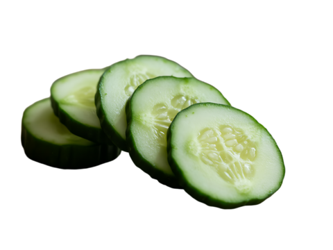 Freshly sliced cucumber rings arranged creatively isolated on a clean black background for visual appeal