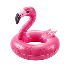 pool float flamingo shape in pink color, white background, isolated PNG