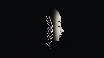 Profile view of a serene female head, adorned with delicate, stylized branches
