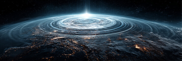 Futuristic Digital Earth with Glowing Data Rings