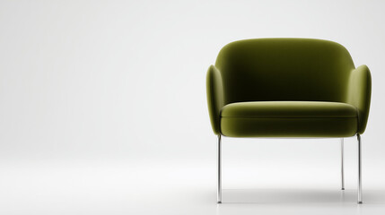 Fototapeta premium Isolated green velvet modern chair, angled view, embodies minimalist luxury and contemporary elegance