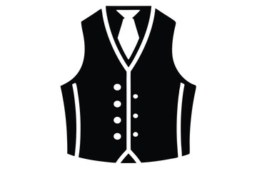 Naklejka premium Classic black vest with white tie icon, formal attire illustration, elegance design