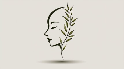 Profile view of a woman's head adorned with foliage