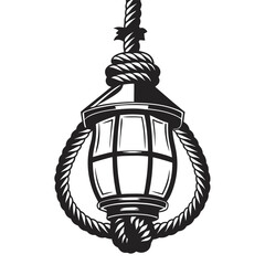 Hanging Lantern Vintage Style, Bold Lines, Isolated Design Element, Black & White © Shipon