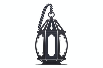 Decorative Hanging Arabic Lantern with a Rope Handle Isolated on White Background