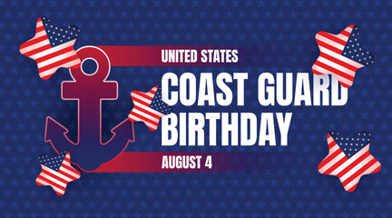 Coast Guard Day Design with Anchors and Waving Flags