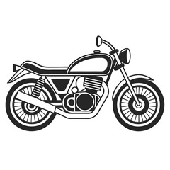 Monochrome Illustration of a Classic Motorcycle with Detailed Engine and Wheels