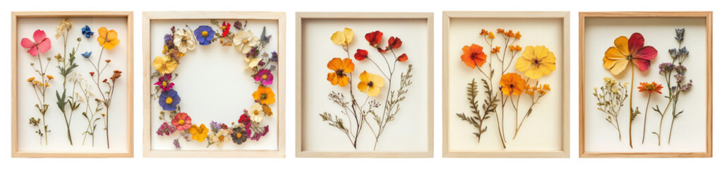PNG Colorful pressed flower art, element set on transparent background