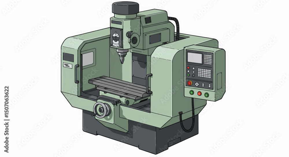 Poster vertical milling machine designed for precision metalworking in manufacturing settings with detailed