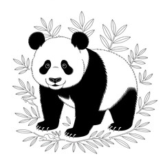 Obraz premium A black and white panda illustration line art of a coloring page 