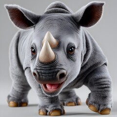 Fototapeta premium Cute baby rhino, gray fur, wide eyes, open mouth