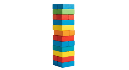 Isolated Transparent Background of Stacked Colorful Wooden Blocks Tower