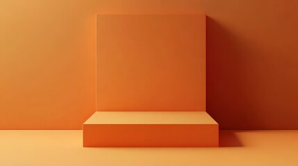 Orange minimalist stage or product display in studio with shadow and presentation space.