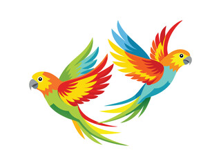 Obraz premium Two colorful parrots in flight isolated on white background 