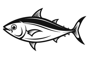 Monochrome Tuna Fish Graphic Illustration Detailed Outline of a Powerful Marine Animal