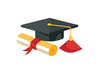 Graduation cap diploma scroll icon isolated on white background
