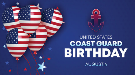 Obraz premium Coast Guard Birthday Illustration with Patriotic Balloons and Heart Shaped Flags