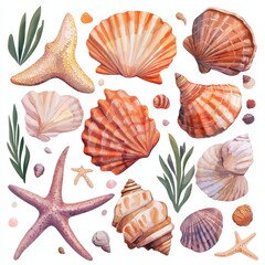 Obraz premium A vibrant collection of seashells and starfish in various shapes.