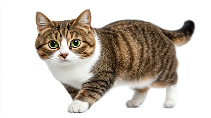 Gray and Orange Tabby Cat Sitting on White Background - Cute Pet Theme Design for Animal Illustrations and Minimalist Pet Product Advertising