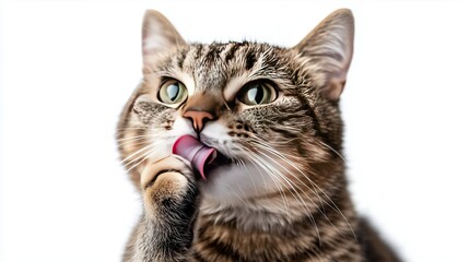 Gray and Orange Tabby Cat Sitting on White Background - Cute Pet Theme Design for Animal Illustrations and Minimalist Pet Product Advertising