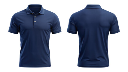 navy polo shirt front and back view isolated on transparent white background png, clipping path