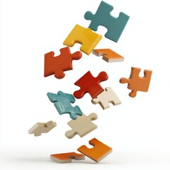 Colorful puzzle pieces falling, symbolizing fun and creativity.
