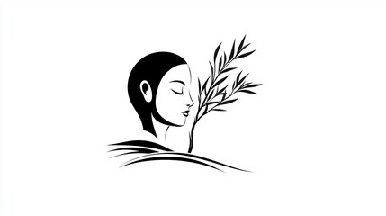 Silhouette of a woman with a plant