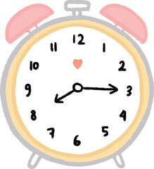 Cute clock doodle hand drawn illustration style for decoration, planner, journaling, asset, graphic element. Pastel color of clock icon clip art.