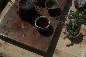 tea pot on a wooden table