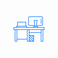 office desk computer icon sign vector