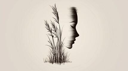 Silhouette of a woman with grass