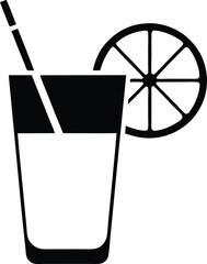 Black and white drink icon shows a glass with a straw and lemon