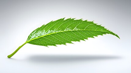 Obraz premium Isolated Green Leaf on Smooth Background Highlighting Natural Texture and Freshness