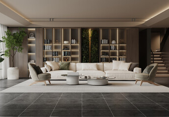 Modern Living Room with Feature Bookshelf