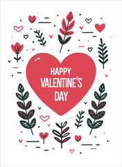 Holiday card for Valentine's Day. Heart, twigs and other cute elements on a white background. Minimalistic style for gift, cards and bannerstines_card. Vector illustration for printing and invitation.