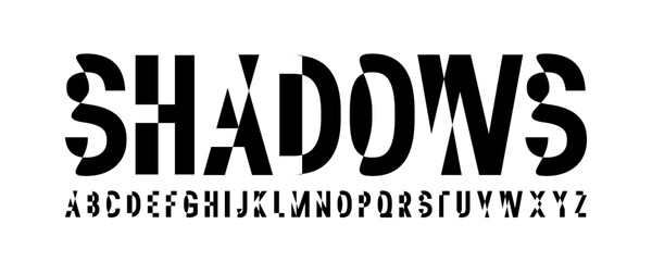 Shadows vector font with uppercase letters in modern sliced style