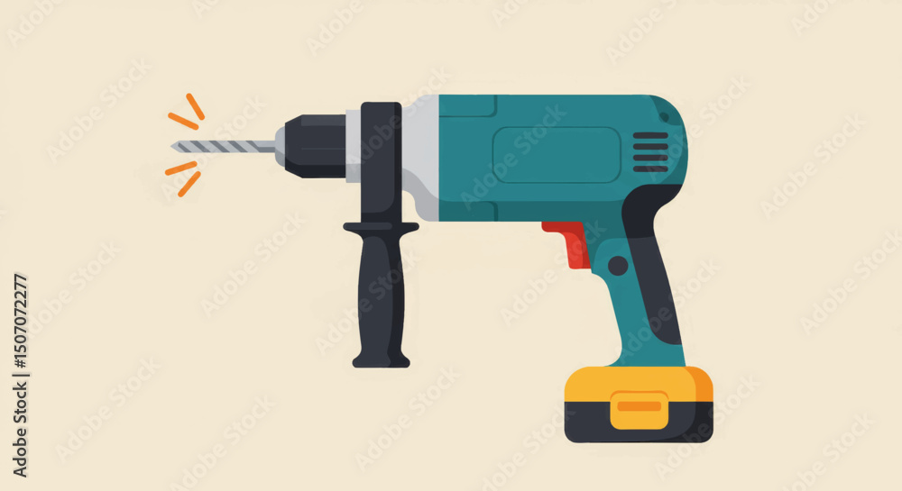 Aufkleber cordless drill with a spinning bit ready for use in a workshop environment
