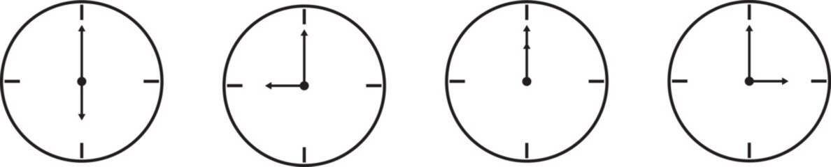 Vector illustration of a set of different time clocks