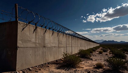 Fototapeta premium high concrete wall with barbed wire in mexican desert