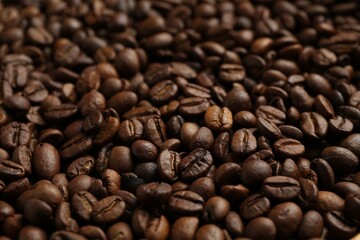 Aromatic coffee beans as background, closeup view