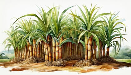 sugarcane tree sugarcane sweetener sugarcane sugar brown sugarcane field illustration white background generative ai