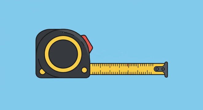 Measuring tool on a blue background, showcasing the simplicity and practicality of a tape measure often used in construction and DIY projects