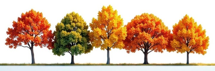 Group of trees, clean white background, varying heights, botany, trees, environment